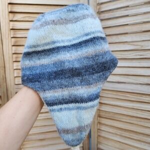 Icewear Blue Gray Cream 100% Icelandic Wool Trapper Hat Earflap Beanie Winter